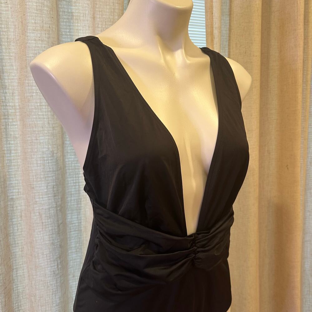ASOS Black One Piece Swimsuit sz 12 Deep V Swimsuit - Picture 5 of 9
